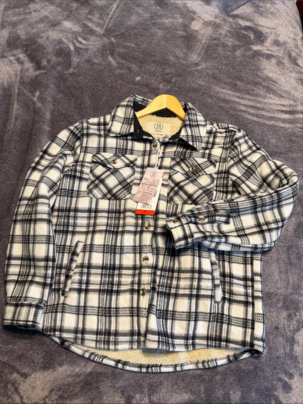Sage Black and White Plaid Sherpa-Lined Jacket